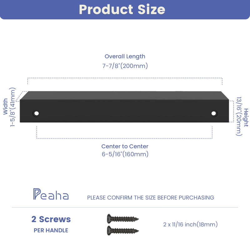 Peaha 10 Pack Kitchen Cabinet Handles 6-1/4 inch Black Pulls for Dresser Drawers Door Edge Finger Pull Aluminum Alloy Hardware - Image 3